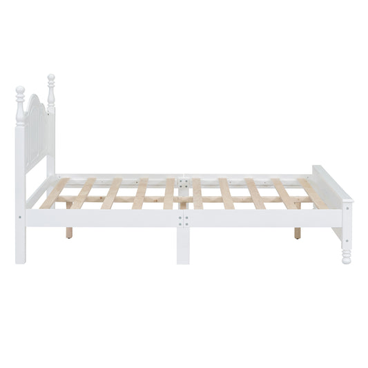 Full Size Wood Platform Bed Frame,Retro Style Platform Bed With Wooden Slat Support,White