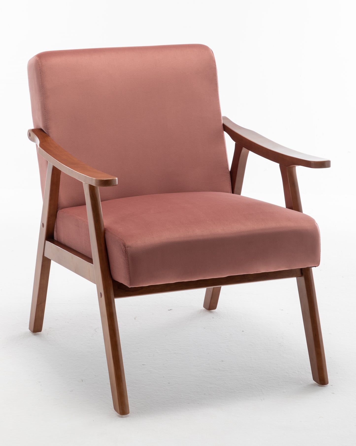 Accent Chair With Velvet Upholstery And Solid Wood Frame, Classic Mid-Century Modern Living Room Furniture For Extra Seating, Rose