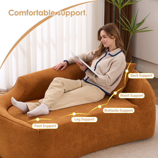 LY-048 Compression Curved Chaise Longue Chair Indoor  Modern Chenille Loveseat Couch With Deep Seat Sofa Bed With 1 Pillow  Sleeper Sofa Couch For Living Room  Bedroom  Apartment  Orange