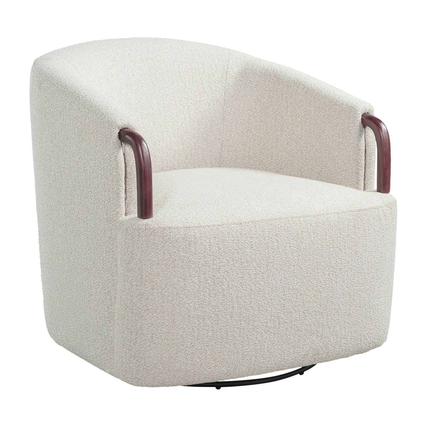 30  Modern Boucle Swivel Barrel Chair With Solid Wood Accents, Soft Durable Upholstery & 360 Swivel Base, Ideal For Living Room, Bedroom, Or Office