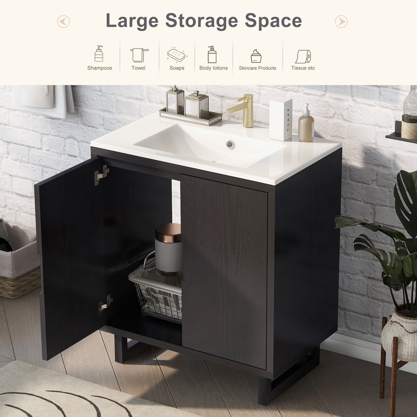 30  Bathroom Vanity Set With Sink, Combo Cabinet, Bathroom Storage Cabinet, Solid Wood Legs The Same With SV000008AAB-1