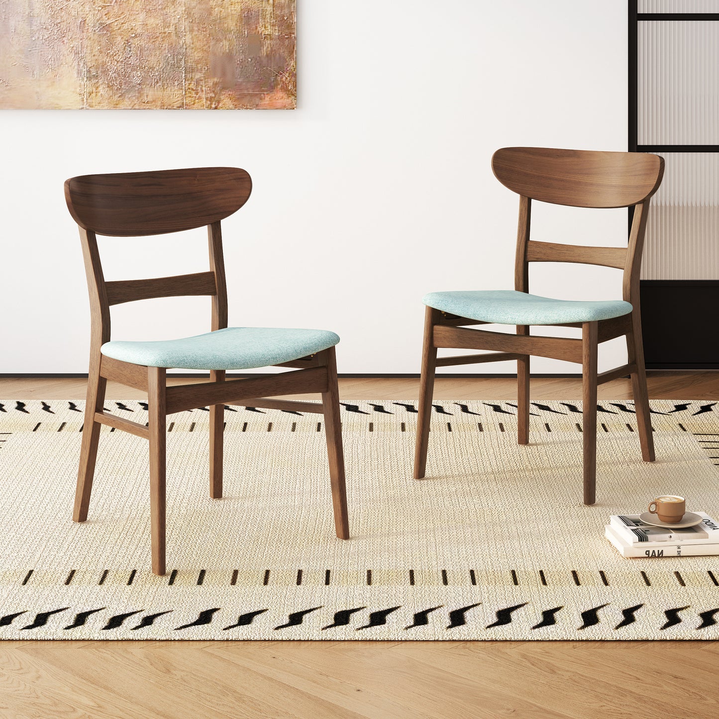 Set Of 2 Dining Chairs - Upholstered Seat, Rubberwood Legs, Mint   Same Sku 58915.00MNT