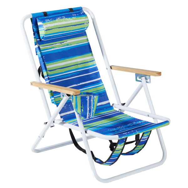 2 Pieces, Seat Height 7.9in, Width 17.7in, Depth 17.3in, Blue-green Horizontal Stripes Pattern, Iron Beach Chair, Steel Tube, Oxford Fabric, 120kg, 4-level Adjustment