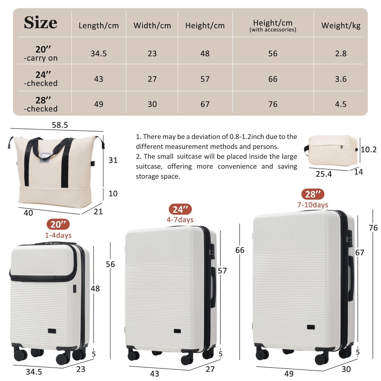 Luggage Sets 5 Piece With Half-opening, Hardside Carry On Suitcase Set With Double Spinner Wheel, Lightweight Travel Luggage With USB Port,TSA Locks