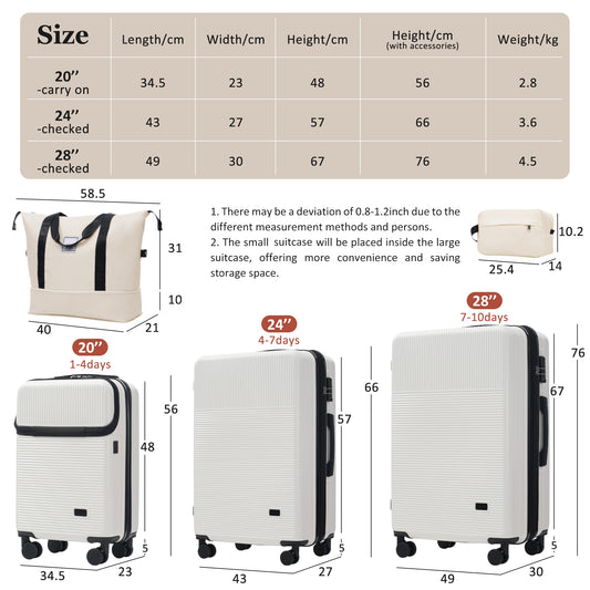 Luggage Sets 5 Piece With Half-opening, Hardside Carry On Suitcase Set With Double Spinner Wheel, Lightweight Travel Luggage With USB Port,TSA Locks