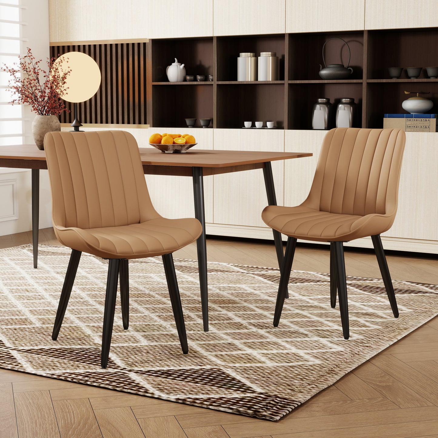 Set Of 4 Modern PU Leather Dining Chairs With Thick Cushions & Metal Legs, Armless Faux Leather Side Chairs For Kitchen, Dining Room