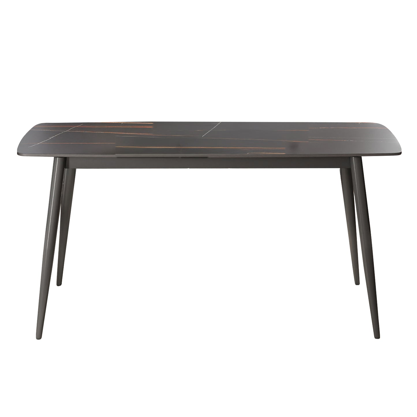 62.99  Modern Artificial Stone Black Curved Edge Dark Grey Metal Leg Dining Table-Can Accommodate 6 People Dining Table Only
