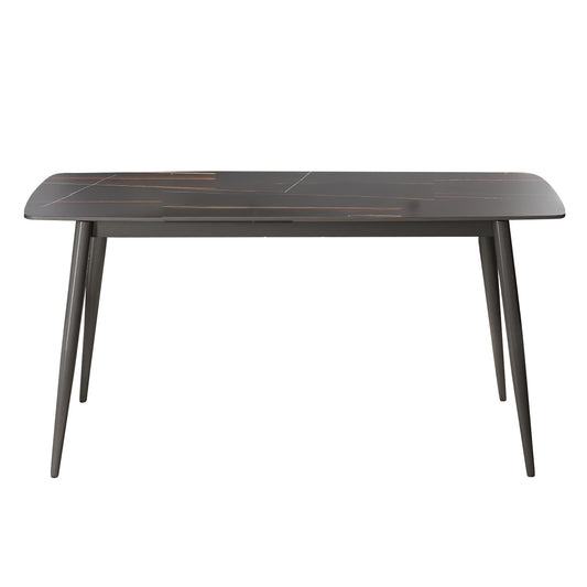 62.99  Modern Artificial Stone Black Curved Edge Dark Grey Metal Leg Dining Table-Can Accommodate 6 People Dining Table Only