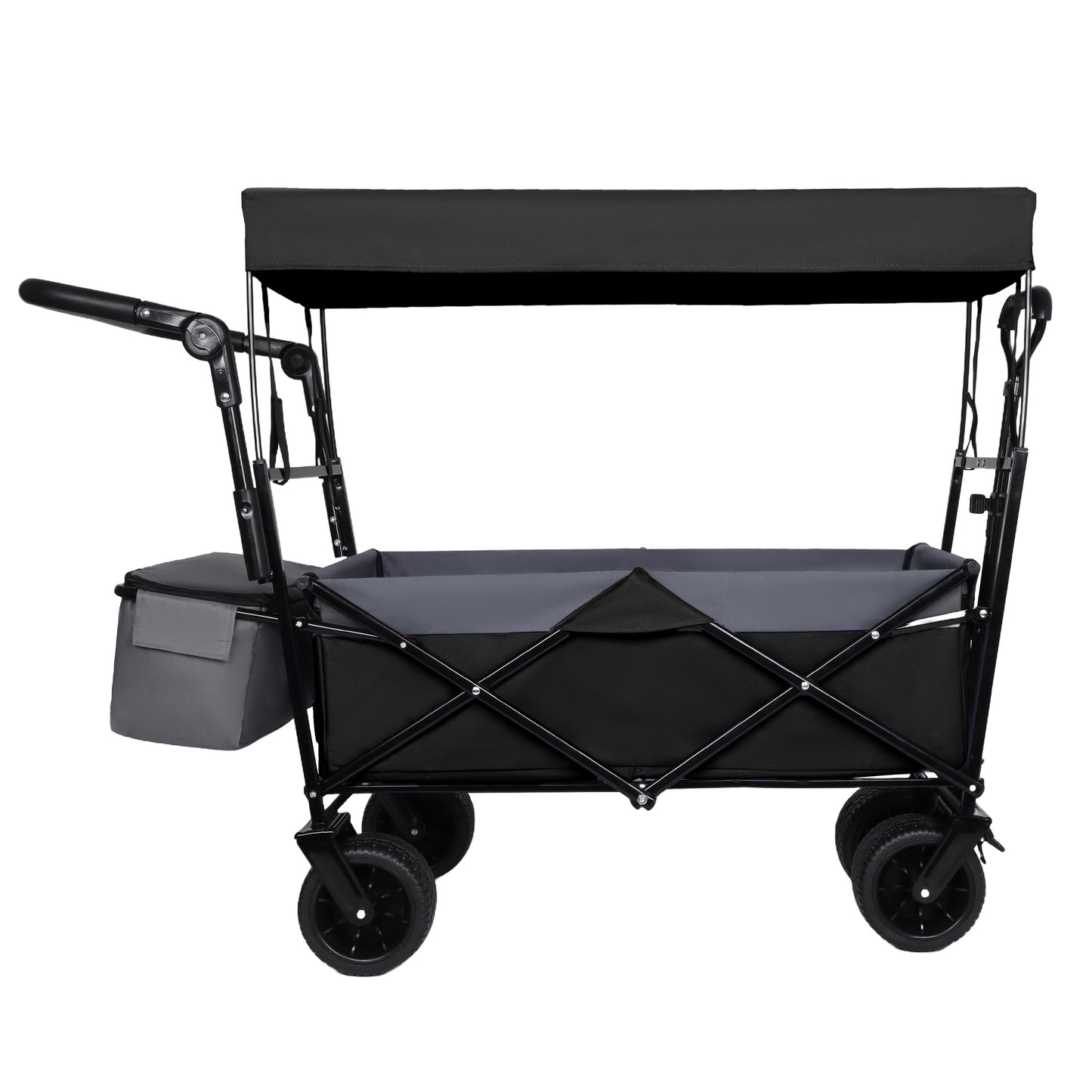 With Push Handle  480Lbs Collapsible Wagon With Canopy  Wagon Cart With 7  All- Terrain Wheels  Lightweight Foldable Wagon  Large Capacity For Camping  Shopping  Sports  And Garden Use  Black