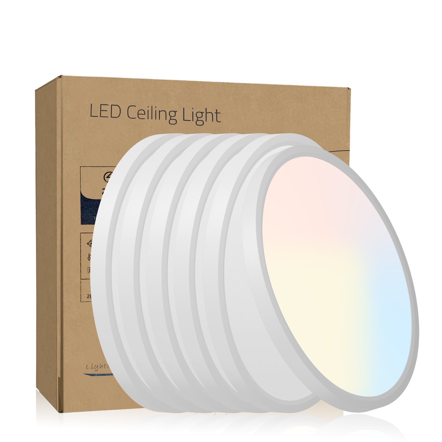 6PK 12 In. LED Flush Mount Ceiling Light Fixture - 2880 Lumens, 5 CCT 2700K-500K-40000K-5000K-6500K, Round Color Selectable Panel Light, Dimmable, Suitable For Bathroom Or Shower