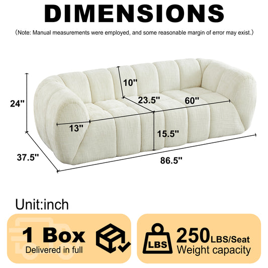 Chenille Pure Foam Sofa, Modern Quilted Cloud Sofa, Deep-Seat Chenille Pure Foam Sofa, Comfortable Modern Three-Seater Sofa, Suitable For Living Rooms, Bedrooms, And Apartments