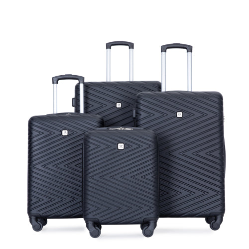 Luggage 4-piece ABS Lightweight Suitcase With Rotating Wheels, 24 Inch And 28 Inch With TSA Lock,   16 20 24 28   BLACK