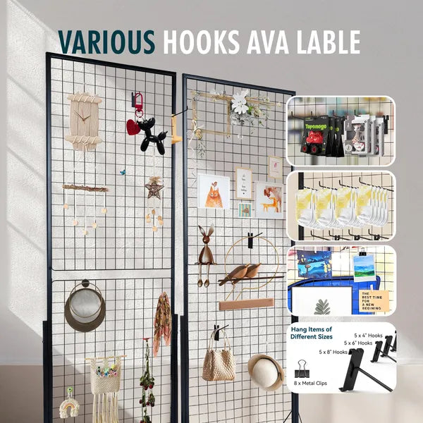 Professional Gridwall Display 2-Pack 24' X 67' Double-Sided Retail Grid Wall Panels With Sturdy T-Base & 20 Display Hooks & Clips For Boutique, Craft Fair & Trade Show
