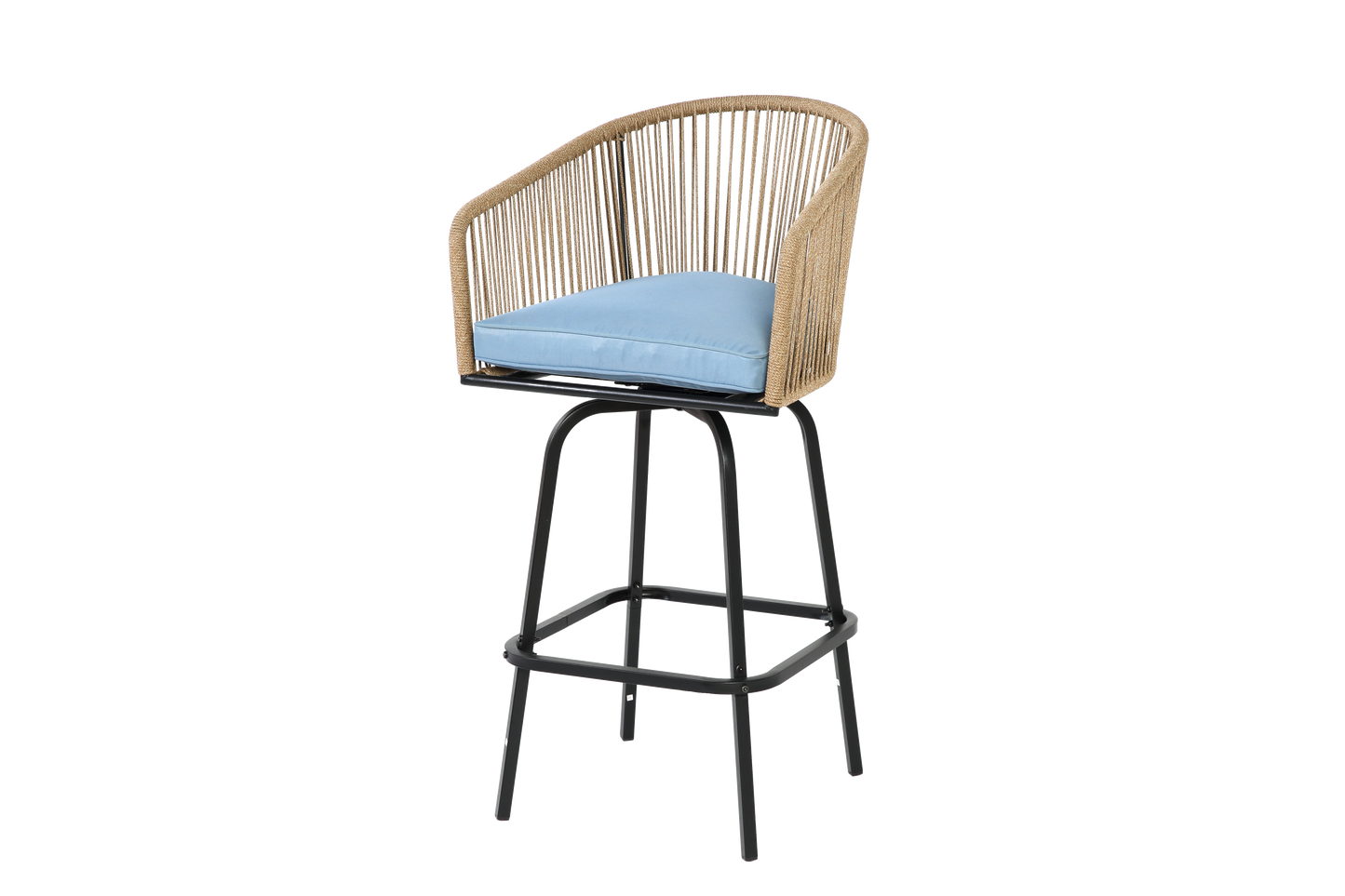 Outdoor Bar Stools Set Of 4, 4-Piece Patio Bar Stools With Armrests, All Weather Rattan Bar Chairs With Backrest, Wicker Bar Stools For Backyard, Garden, Pool, Balcony And Deck-Blue