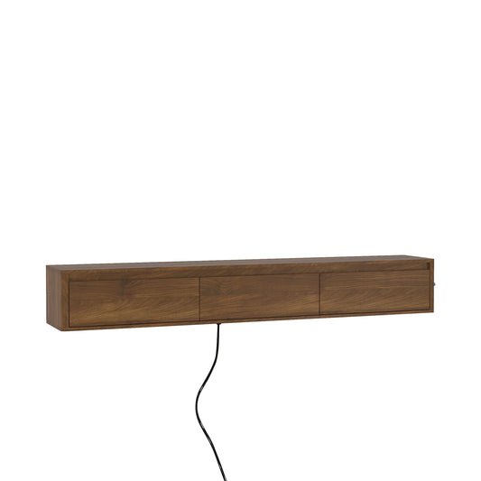 Floating TV Stand, Wall Mounted TV Shelf With Led Lights & Power Outlet, Cabinet For Wood Tv Stands For Living Room