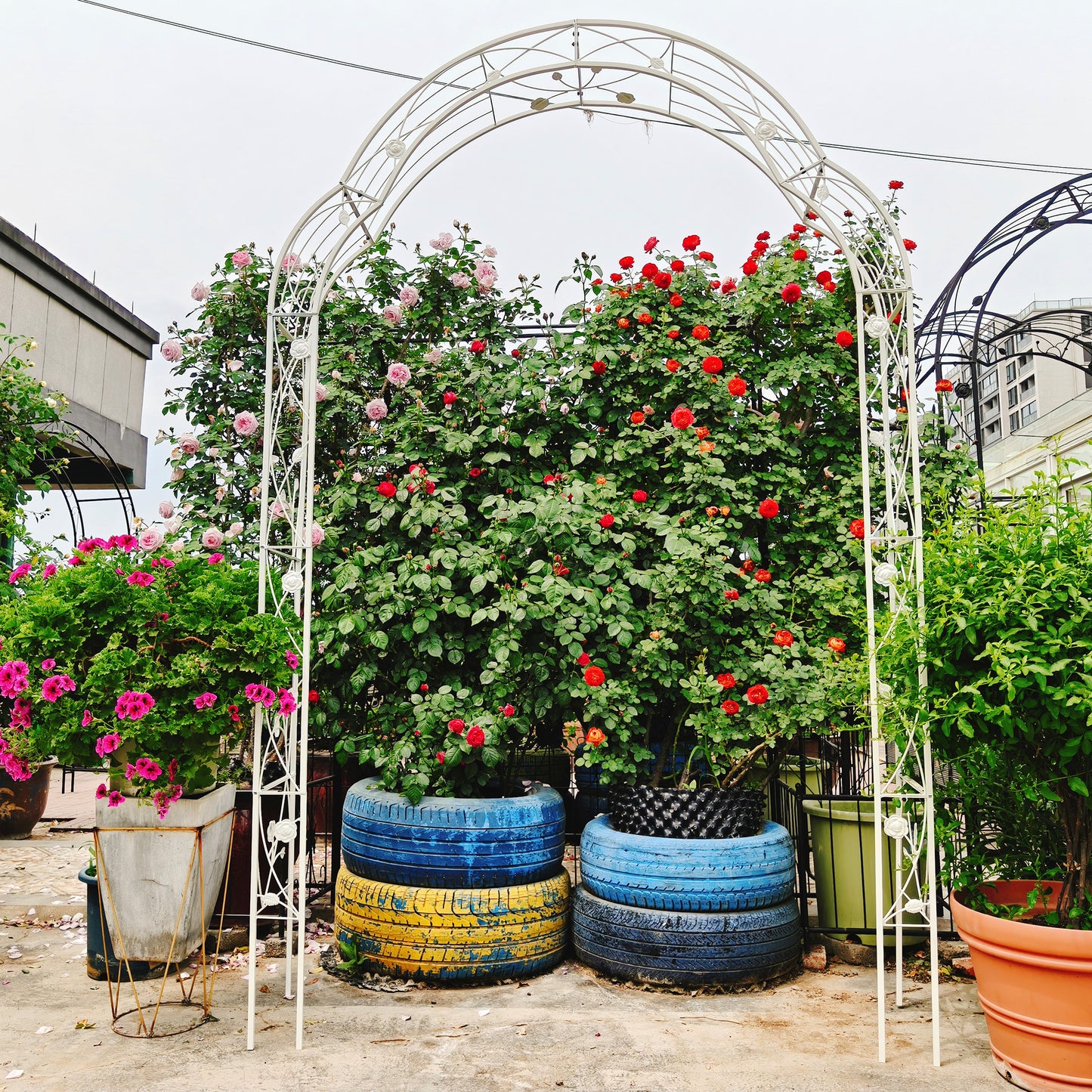 Metal Garden Arch Assemble Freely With 8 Styles Garden Arbor Trellis Climbing Plants Support Rose Arch Outdoor Arch Wedding Arch Party Events Archway Cream White