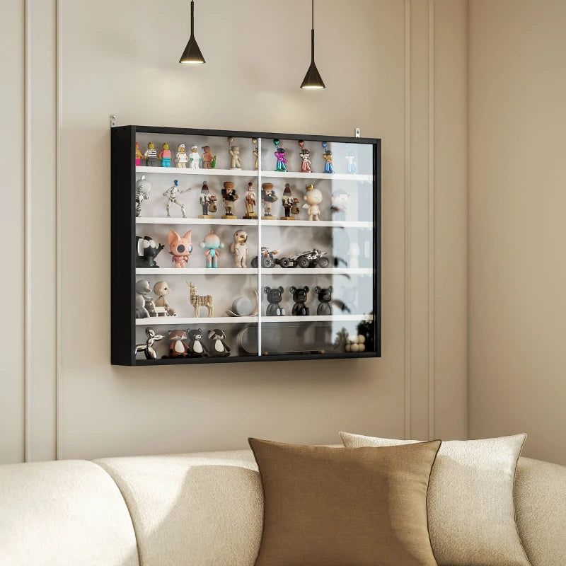 5-Tier Display Cabinet, Wall-Mounted Display Case With 2 Glass Doors And Adjustable Shelves, Blackm-1 HOMCOM 5-Tier Display Cabinet, Wall-Mounted Display Case With 2 Glass Doors And Adjustabl