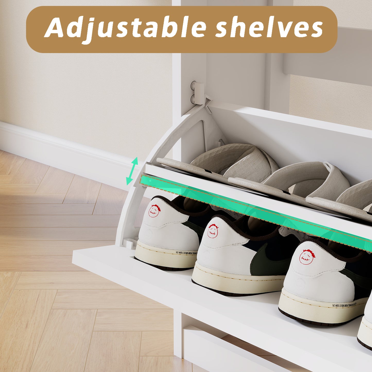Shoe Storage Cabinet With 4 Flip Drawers, Freestanding Shoe Cabinet Organizer With Adjustable Shelf, Shoe Cabinet For Entryway,  Foyer, Slim Shoe Cabinet-White