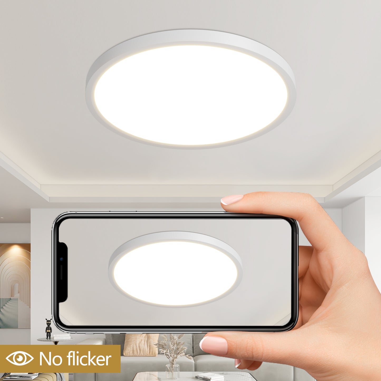6PK 12 In. LED Flush Mount Ceiling Light Fixture - 2880 Lumens, 5 CCT 2700K-500K-40000K-5000K-6500K, Round Color Selectable Panel Light, Dimmable, Suitable For Bathroom Or Shower