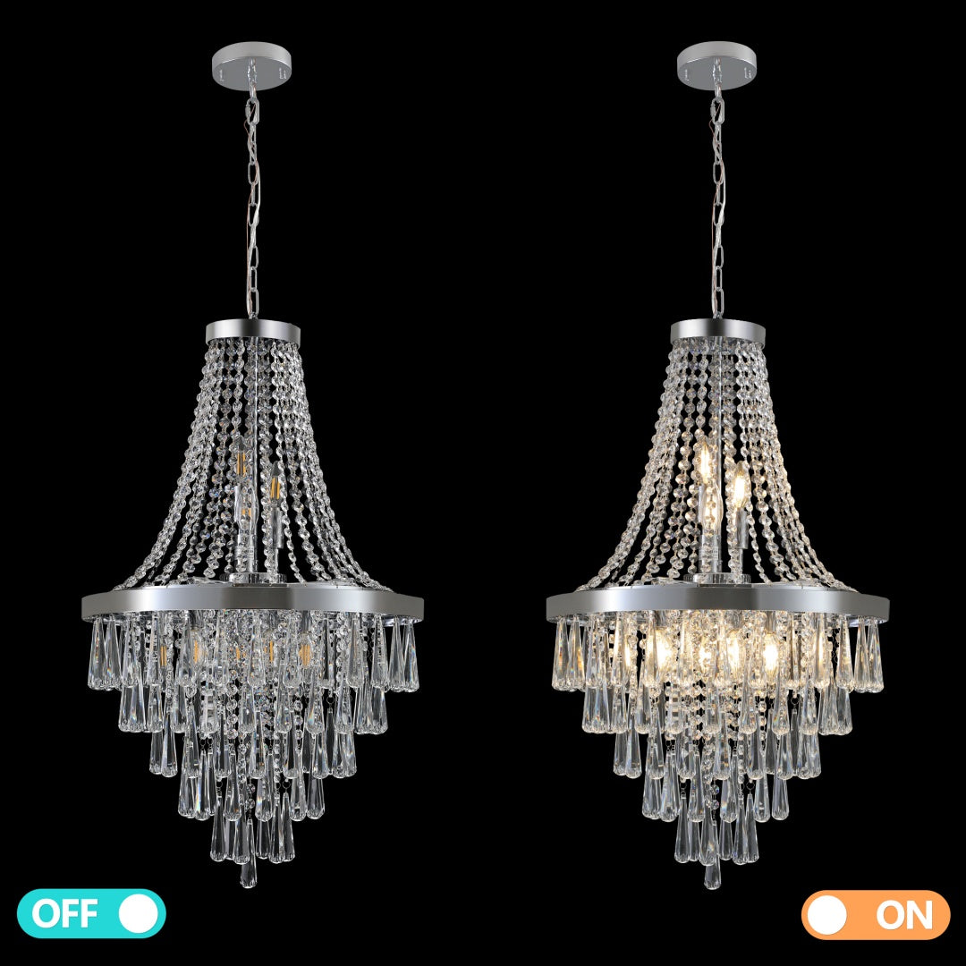 Same As W1340P143191-L5004-500-C  20  Chrome Crystal Chandelier With Adjustable Height, Modern Ceiling Light Fixture For Living Room, Dining Room, Staircase, 11-Light E12 Bulb Base  No Bulbs