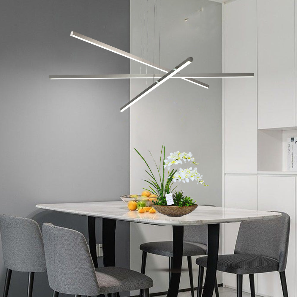 48 Modern LED Chandelier - Geometric 3-Arm Design, Adjustable Hanging, Sleek Metal Finish For Dining Room, Living Room & Office