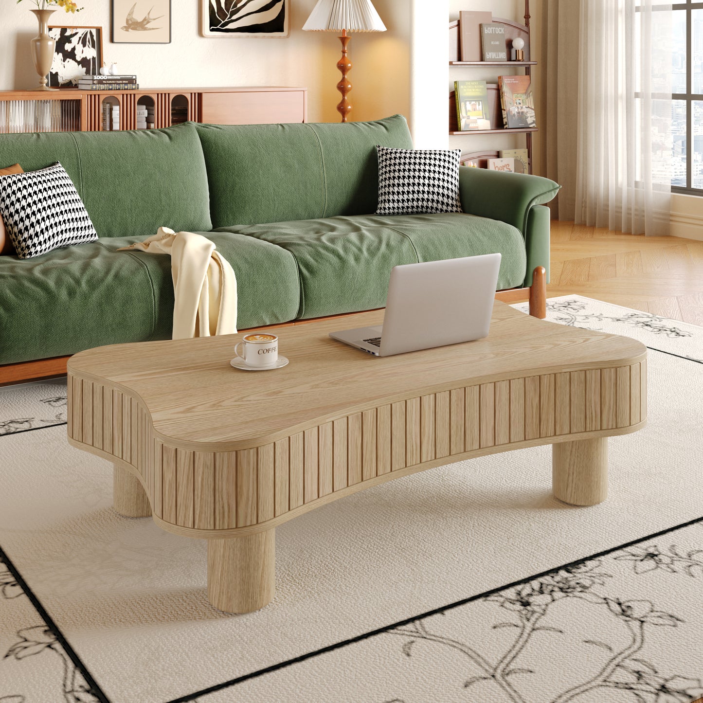 Lift Top Coffee Table For Living Room 42 - Fluted Panel Hidden Storage, Silent Hydraulic Lift, Curved Safety Corners, 5 Min Assembly  27W X 13-18.9H,Natural Wood