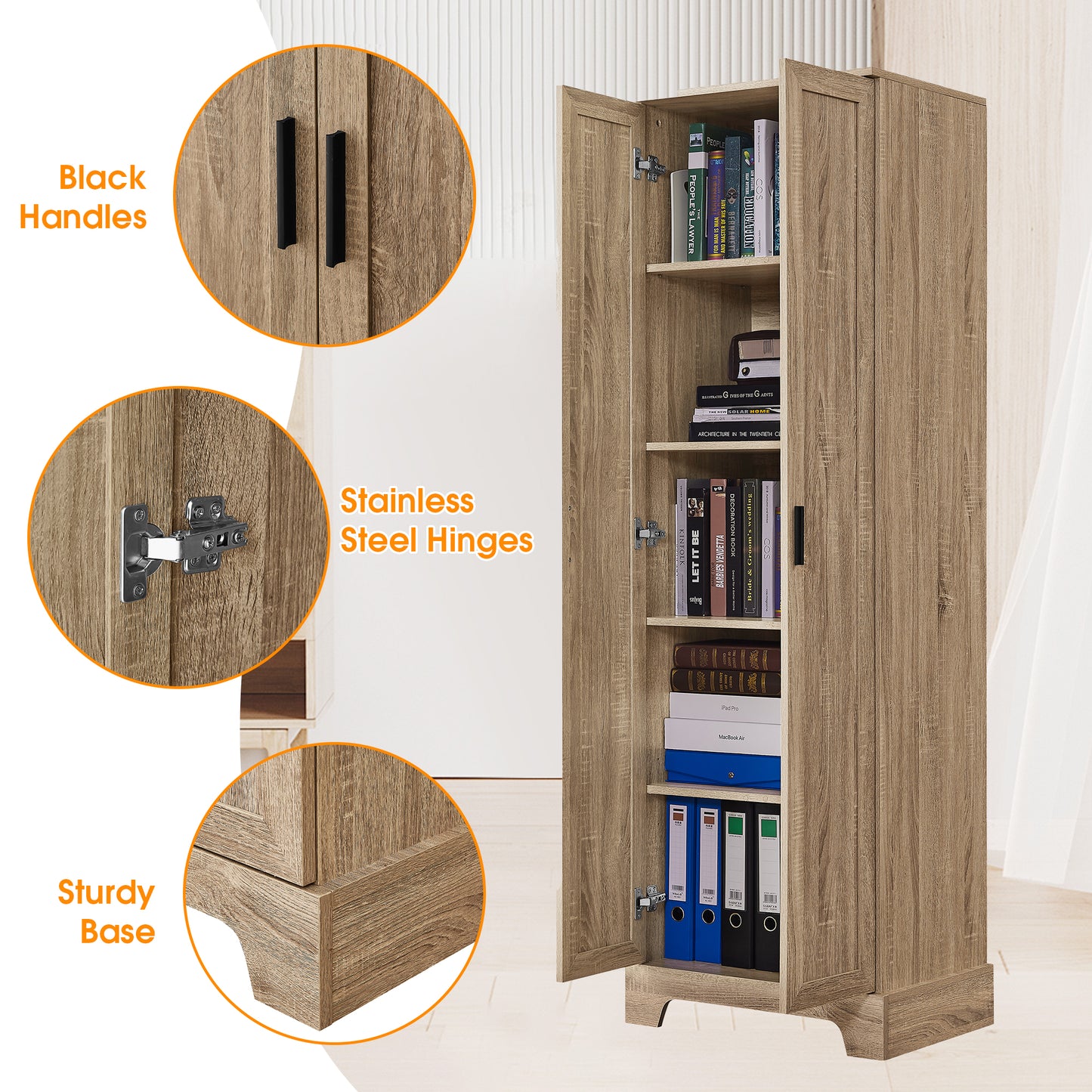Storage Cabinet With Two Doors For Bathroom, Office, Adjustable Shelf, MDF Board, Brown