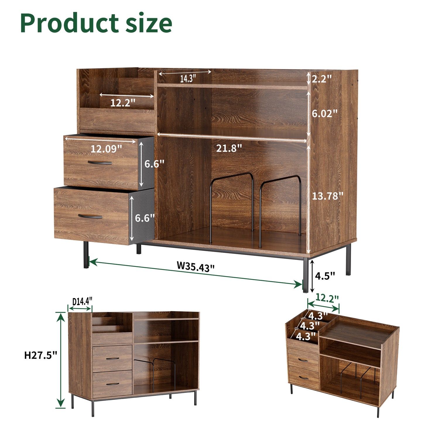 Record Player Stand With Storage For 500  Albums, Mid-Century Modern Turntable Shelf & Drawers  Sturdy Wood & Metal Audio Console For Living Room