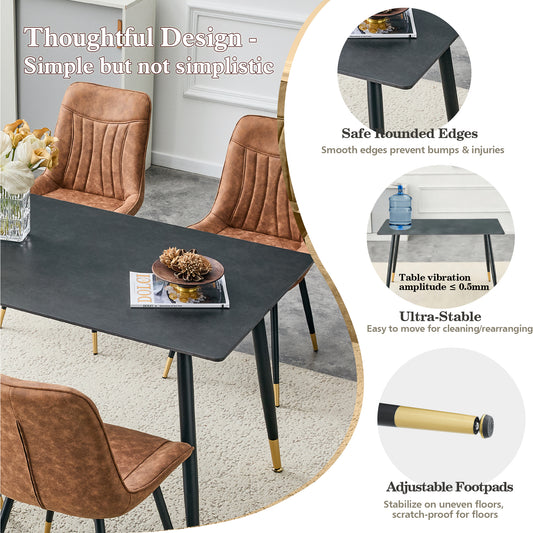 Modern Rectangular Dining Table, Premium Sintered Stone Tabletop With Sturdy Metal Base, Heat-Resistant & Scratch-Resistant Kitchen And Dining Room Table Vic Dark, 1 Table
