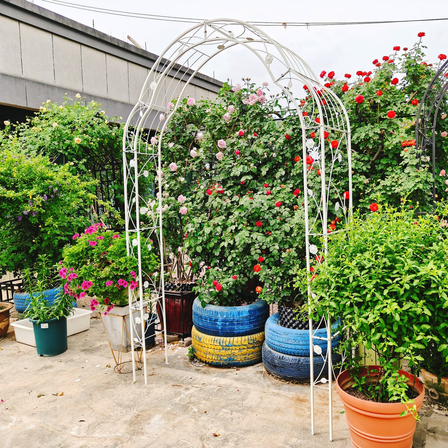 Metal Garden Arch Assemble Freely With 8 Styles Garden Arbor Trellis Climbing Plants Support Rose Arch Outdoor Arch Wedding Arch Party Events Archway Cream White