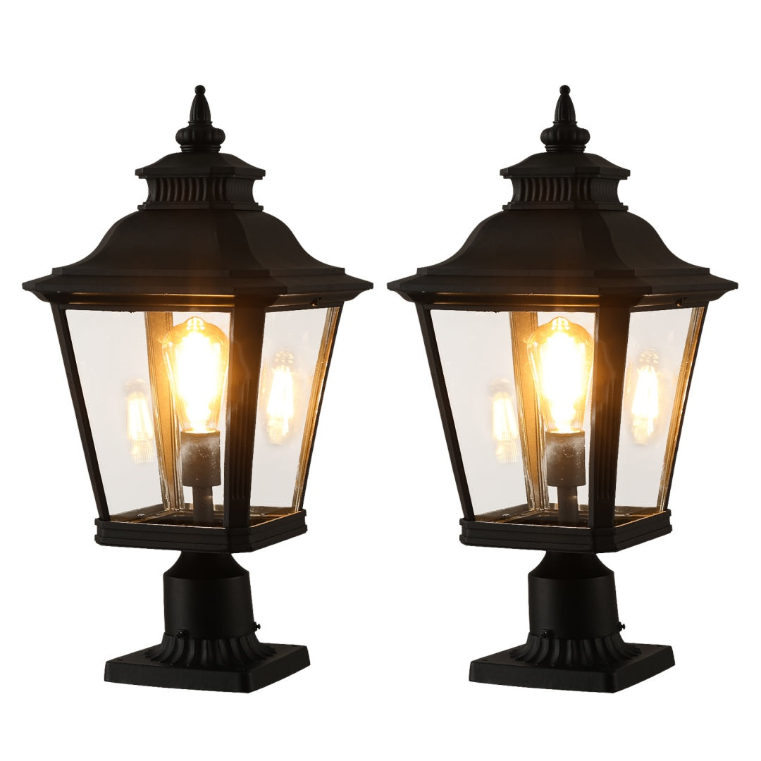 21in H 1-Pack Outdoor Post Lantern Light -Vintage Black Metal & Clear Glass Pillar Lamp For Garden, Gate, Driveway, And Pathway Lighting With Elegant Design  Bulb Not Included