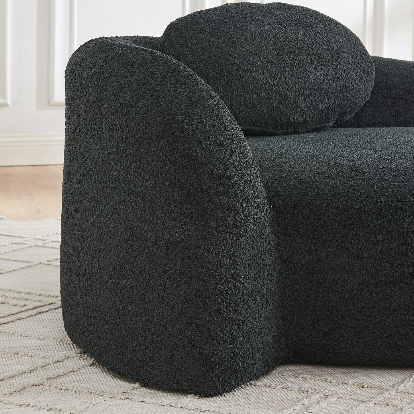 Modern Oval Single Lazy Sofa Chair With Integrated Backrest, Side Armrest And Pillow, Compact Space-Saving Lounge Chair For Living Room Bedroom-Black