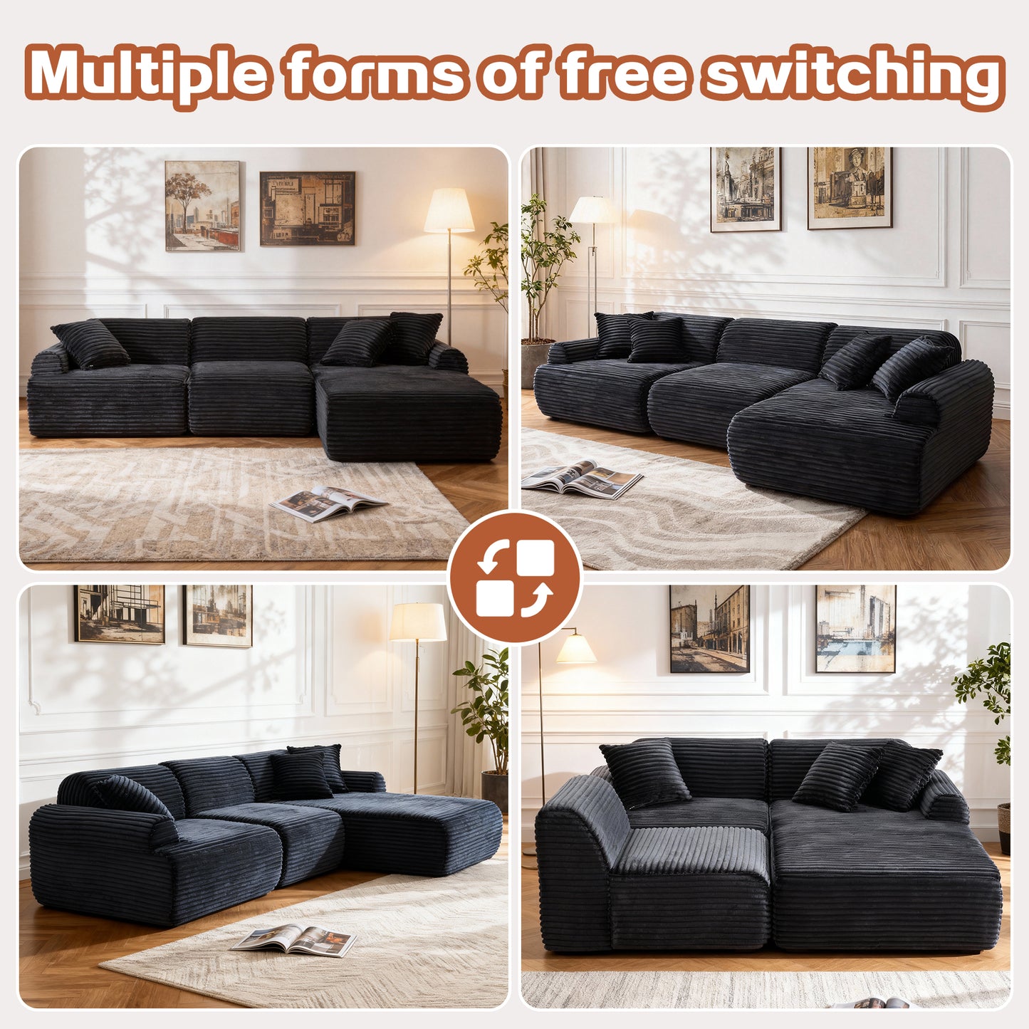 105'' Modular Sectional Sofa Couch ,Boneless Couch, Compressed Couch, Detachable And Washable, Replaceable Sofa Cover, Modern Woven-Textured Upholstery, Convertible L-Shaped Design For Living Room