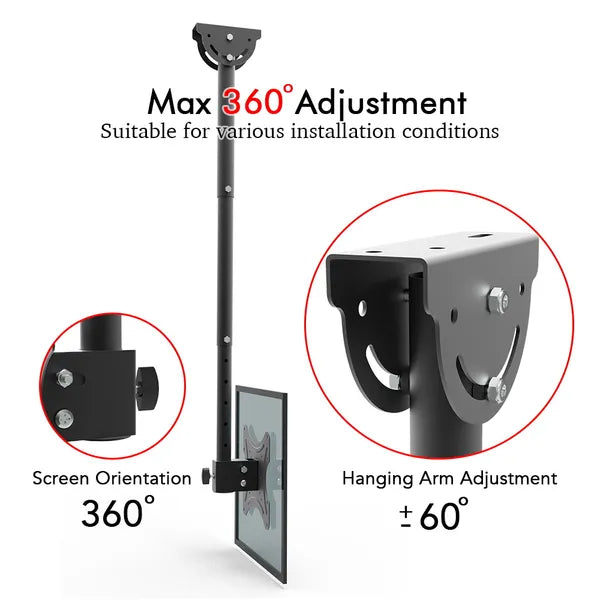 TMC-7004 Ceiling Mount TV Wall Bracket Roof Rack Pole Retractable For 32'-55' Flat Screen