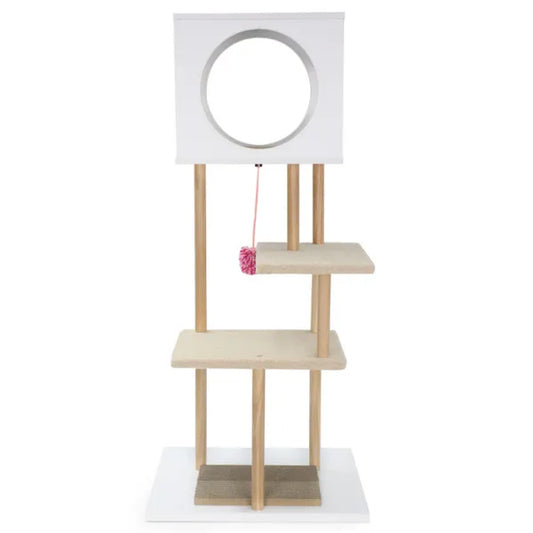 Multi-Level Cat Tree With 2 Scratching Pads, Dual-Door Cat Condo & Anti-Tipping Kit For Indoor Cats