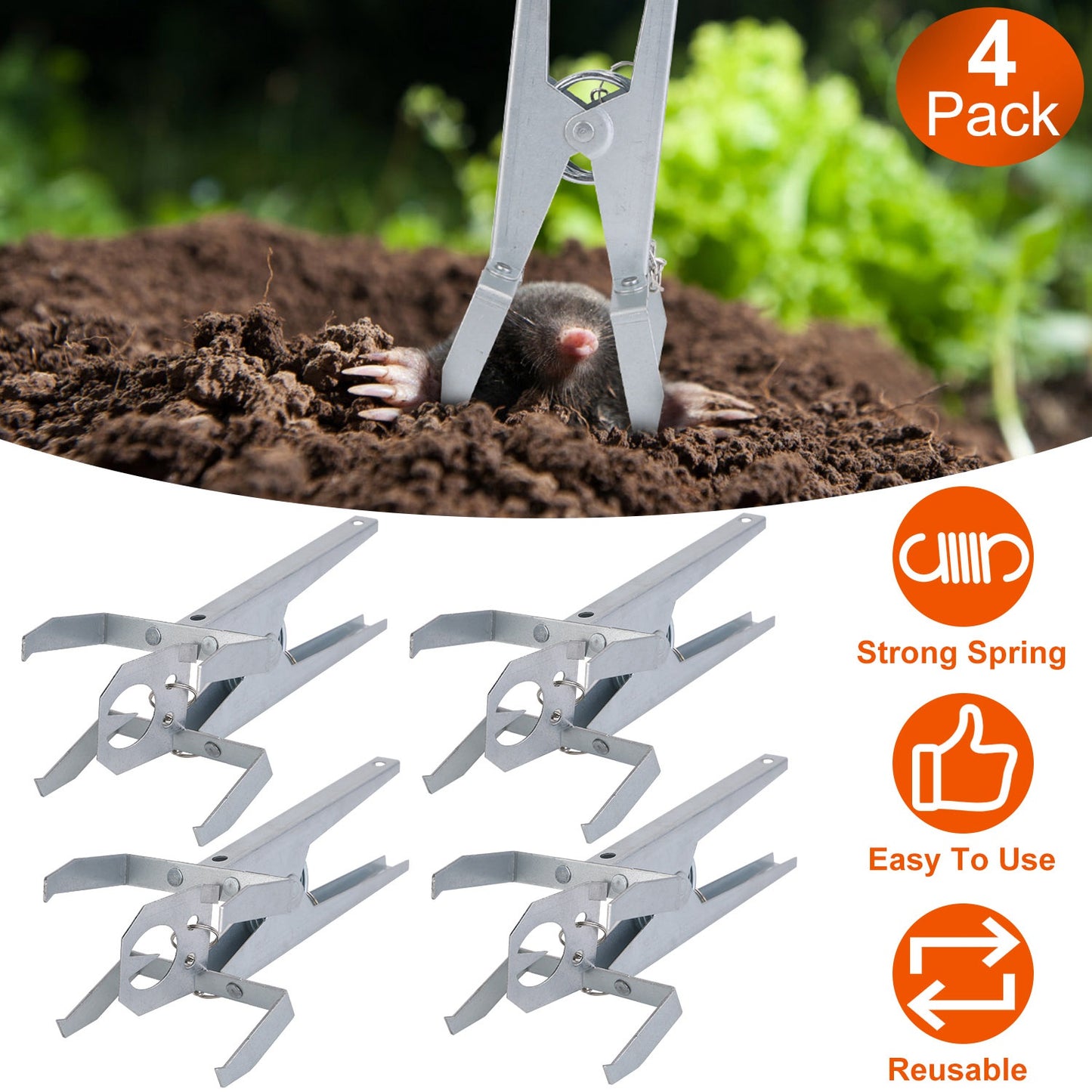 4Pack Reusable Mole Traps With Scissor Jaw Mole Killers Effective Mole Clips For Vegetable Shed Field Garden Yard