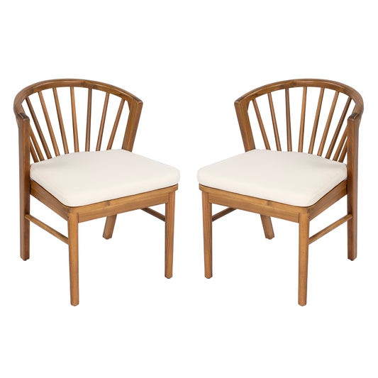 Outdoor Dining Chairs Set Of 2, Acacia Wood Patio Chairs With Cream Washable Cushion,for Backyard, Poolside, Garden,Teak