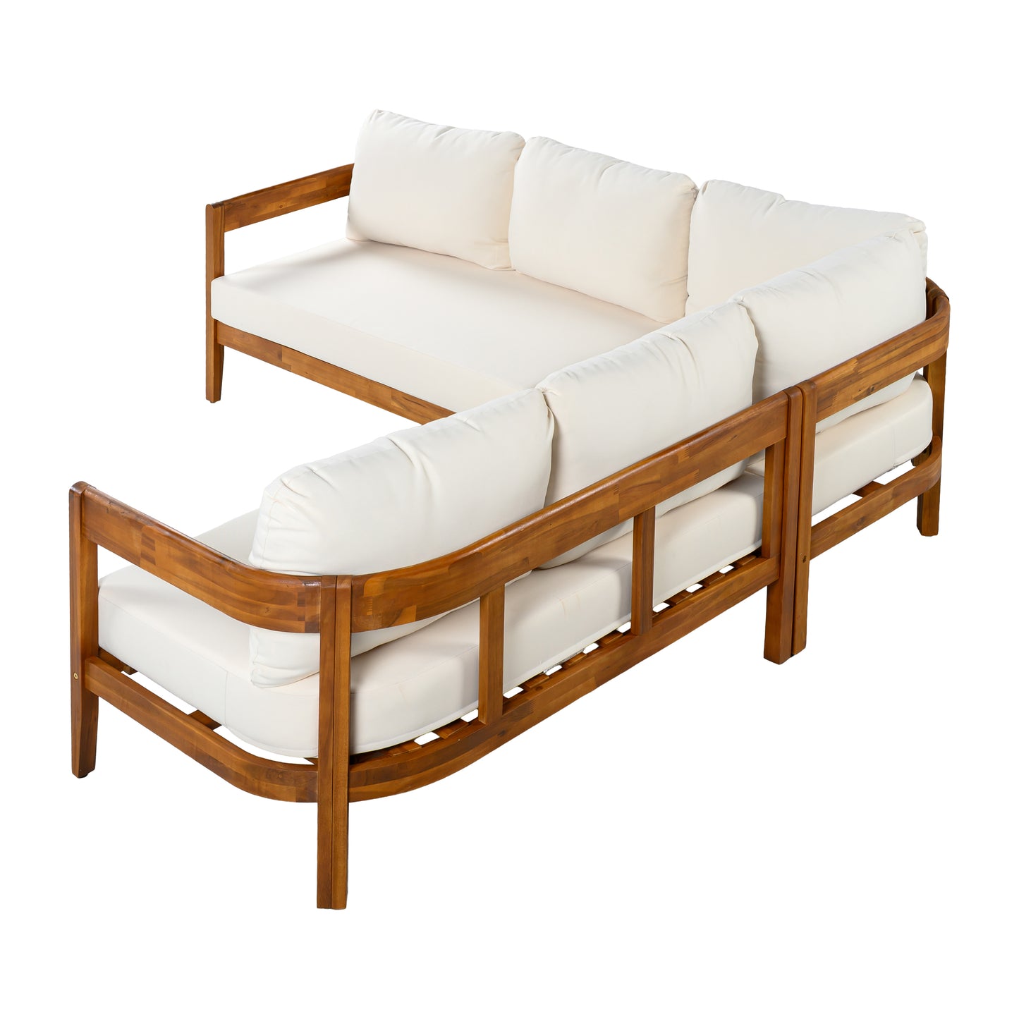 U-Style Acacia Solid Wood Patio Furniture Set  Outdoor Patio Conversation Furniture Set With 6 Soft Seat Cushions And Backpack   All Weather Outdoor Patio Sofa With Arc Frame  For Backyard  Garden.