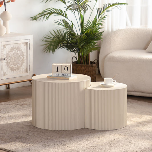 Round Coffee Table Handcrafted Relief Sturdy Pedestal Wooden Olive-Shaped Tea Table For Living Room