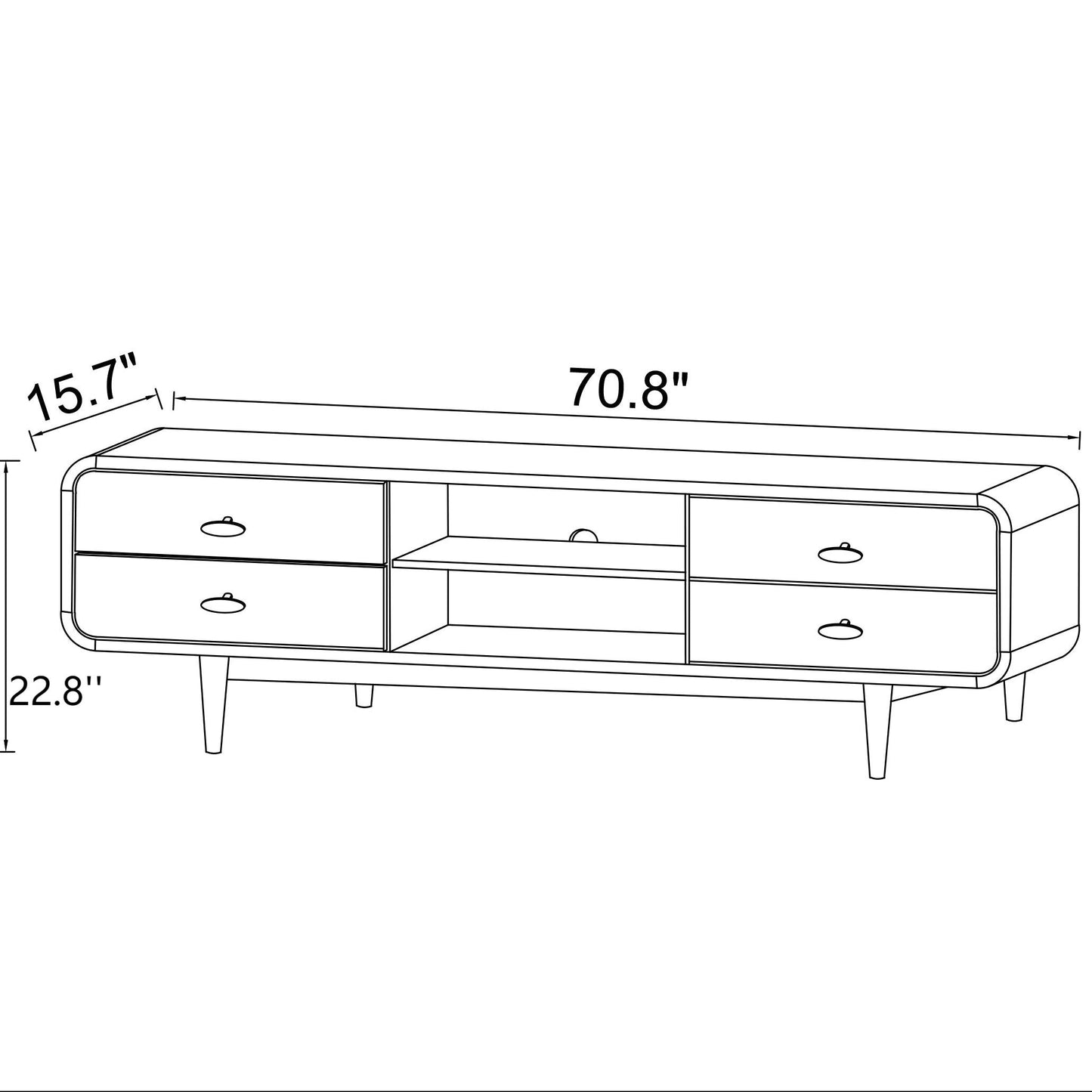 Alexa Mid Century Modern Style TV Stand With Walnut Finish And Solid Wood Construction 23   H X 71   W X 16   D For Bedroom, Hallway, Entryway, Closet