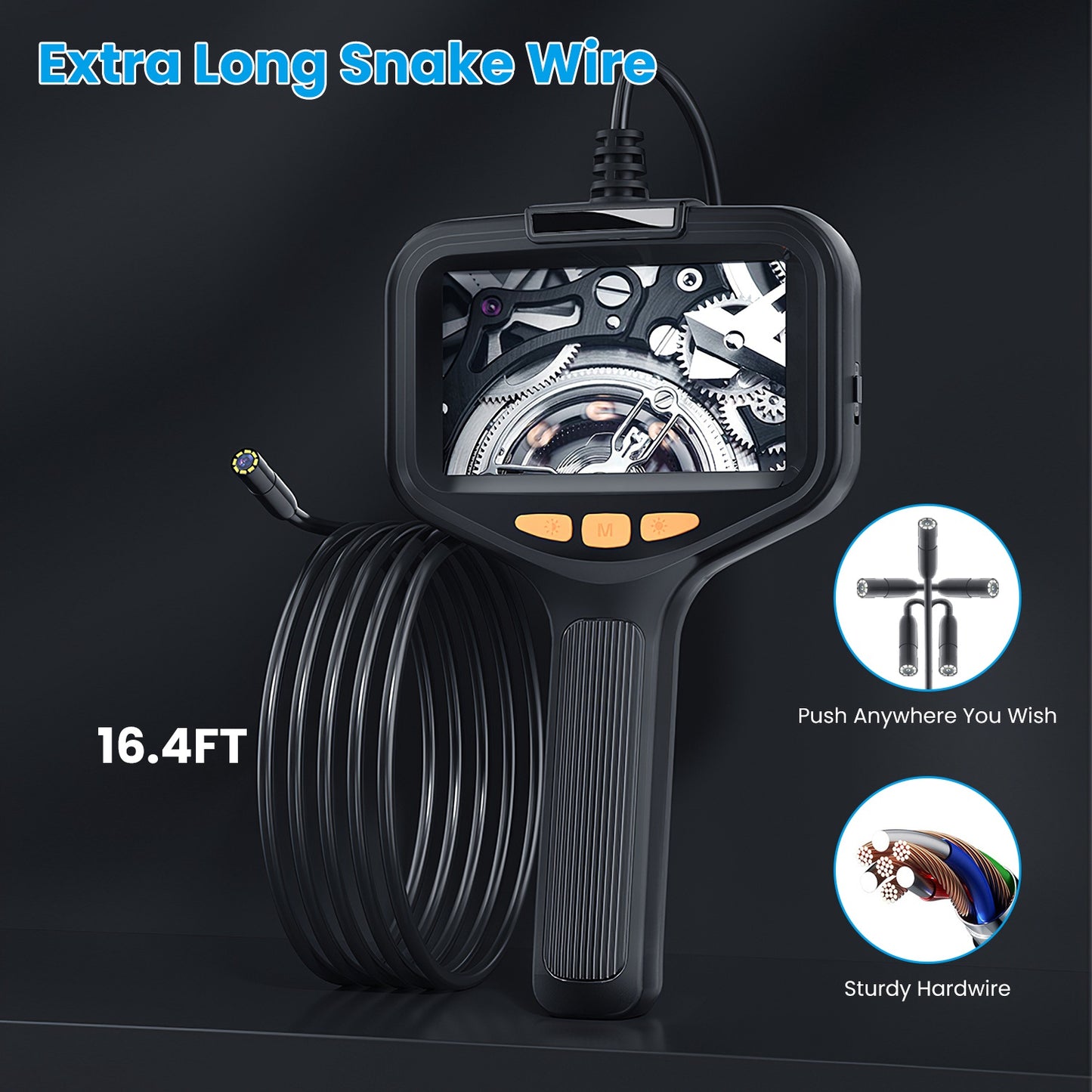 1Pc 4.3in Inspection Camera With Light Articulating Borescope Endoscope Camera With 16.4FT Wire 2 Modes 3 Adjustable Brightness IP67 Waterproof For Plumbing Automative Inside Wall