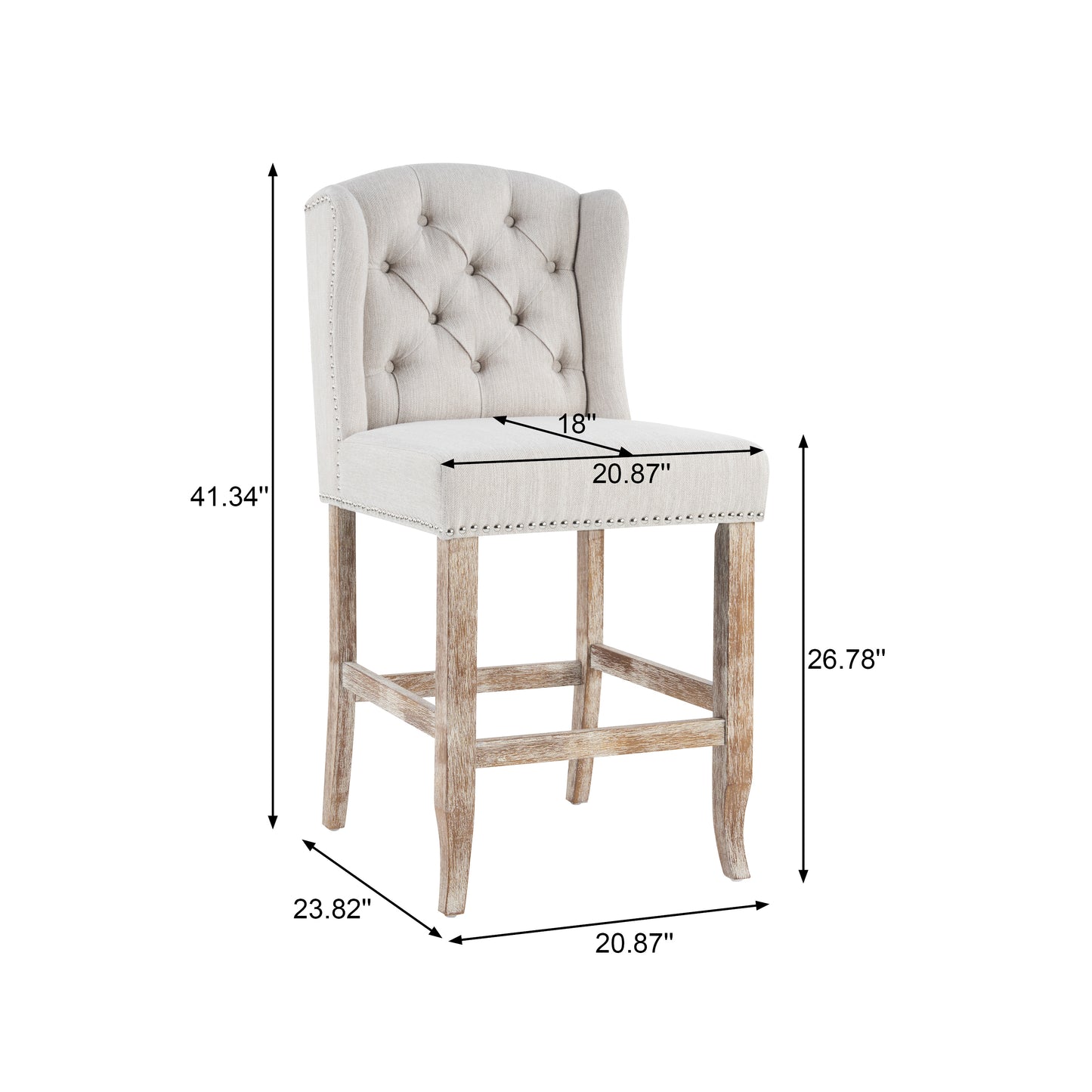 26.78 Seat Height Vienna Contemporary Fabric Tufted Wingback Counter Stools, Set Of 2, Beige
