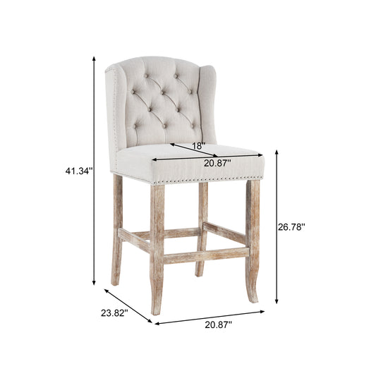 26.78 Seat Height Vienna Contemporary Fabric Tufted Wingback Counter Stools, Set Of 2, Beige