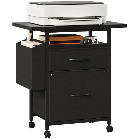 Rollable Filing Cabinet, Equipped With Drawers And Storage Shelves, Printer Placement Area, Size Suitable For A4 Paper Size