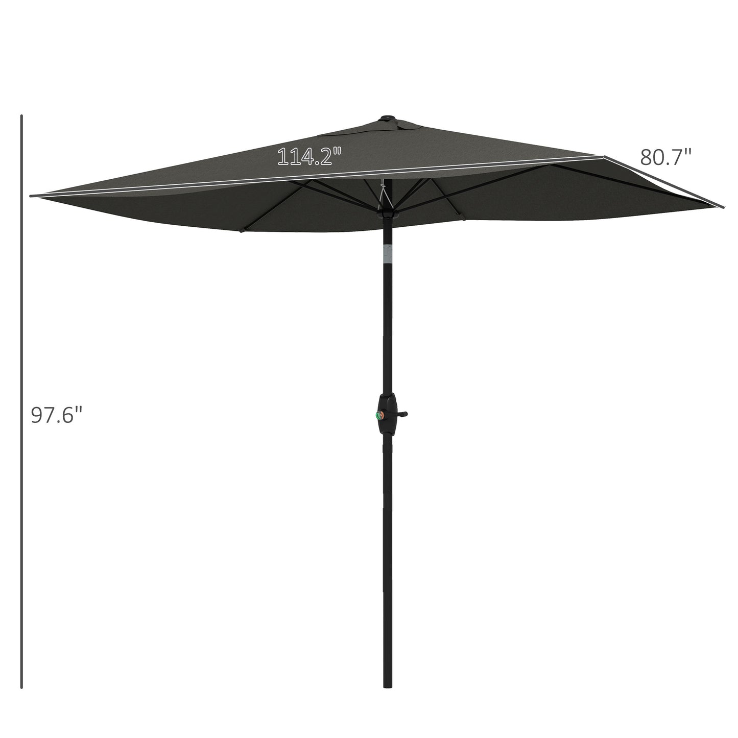 6.5' X 10' Rectangular Outdoor Patio Table Market Umbrella With Crank And Push Button Tilt, Dark Gray