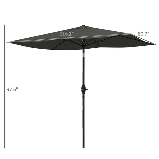 6.5' X 10' Rectangular Outdoor Patio Table Market Umbrella With Crank And Push Button Tilt, Dark Gray