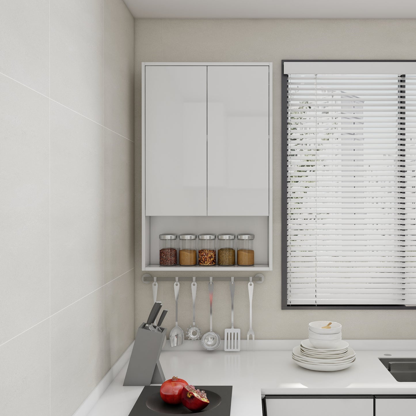 24  Bathroom Wall Cabinet  Soft Close Doors  Float Mounting Design Glossy White  KD- Packing
