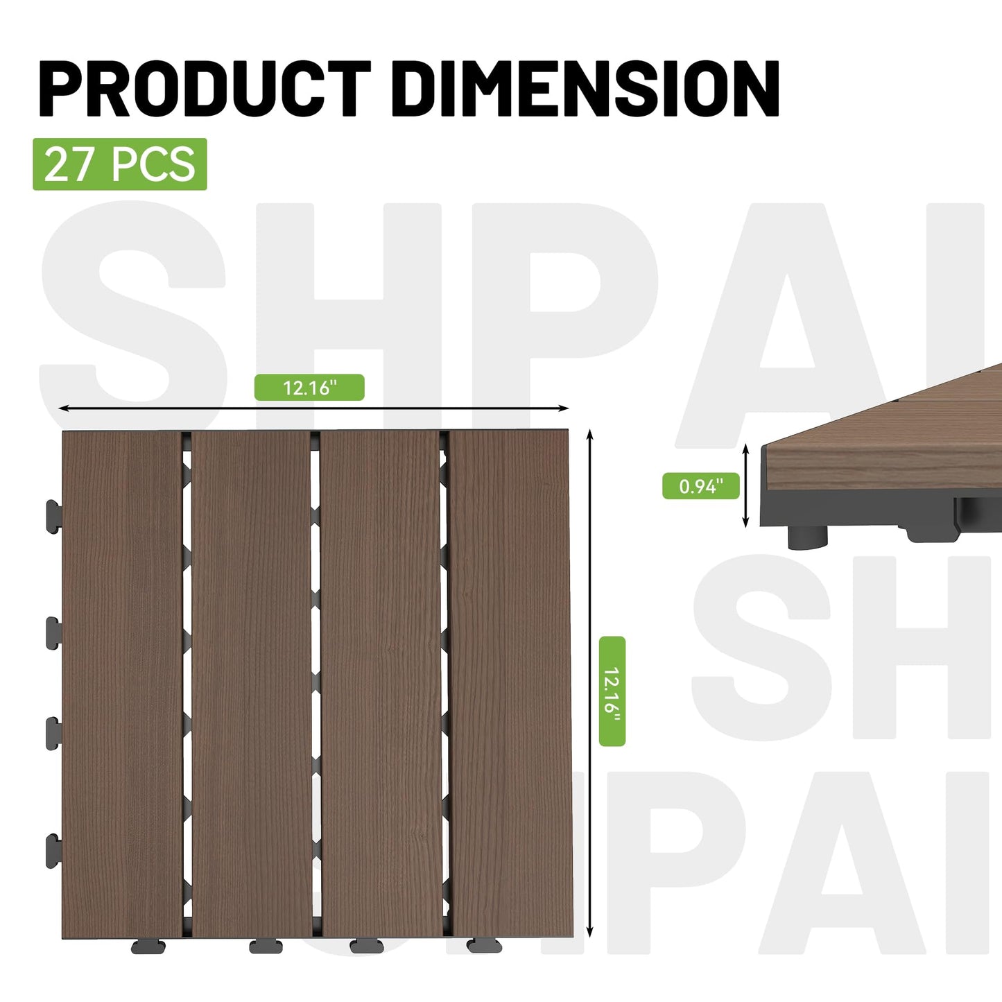 27 Pcs Interlocking Deck Tiles, 12   X 12   HDPE Outdoor Flooring, Patio Flooring Outdoor Waterproof, Deck Tiles Outdoor Waterproof For Deck Garden Poolside, All Weather Use -Dark Brown
