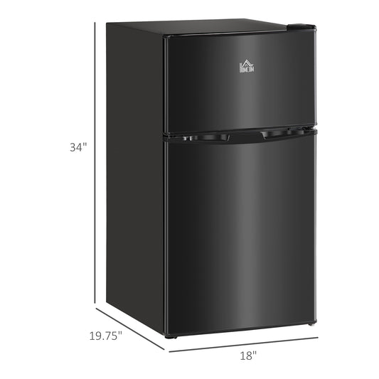 3.2 Cu.Ft Mini Fridge With Freezer, Double Door Compact Refrigerator With Adjustable Thermostat, Shelf And Reversible Door For Bedroom, Dorm, Home Office, Energy Efficient, Black