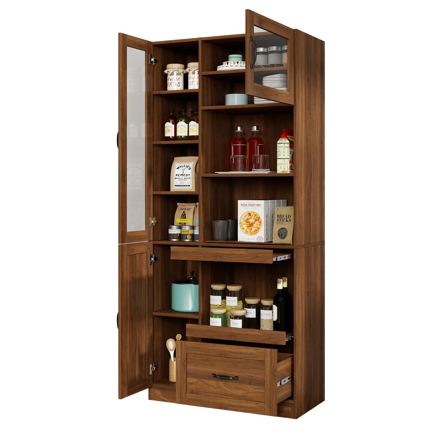 Kitchen Hutch Cabinet  Farmhouse Kitchen Hutch Buffet Cabinet With Microwave Stand, Freestanding Buffet Sideboard Coffee Bar Cabinet